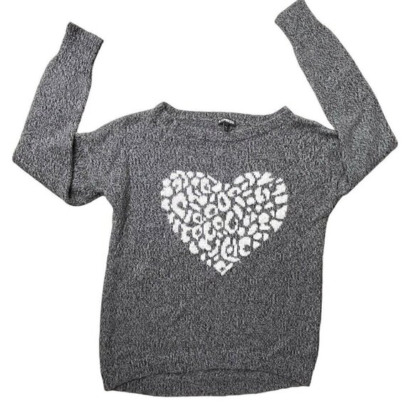 TTPD Express Wool Mohair Blend Leopard Print Heart Pullover Sweater Women S Gray - Picture 6 of 10